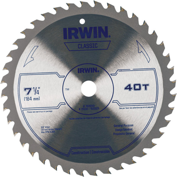 Irwin Classic Series 7-1/4 In. 40-Tooth Trim/Finish Circular Saw Blade 15230ZR