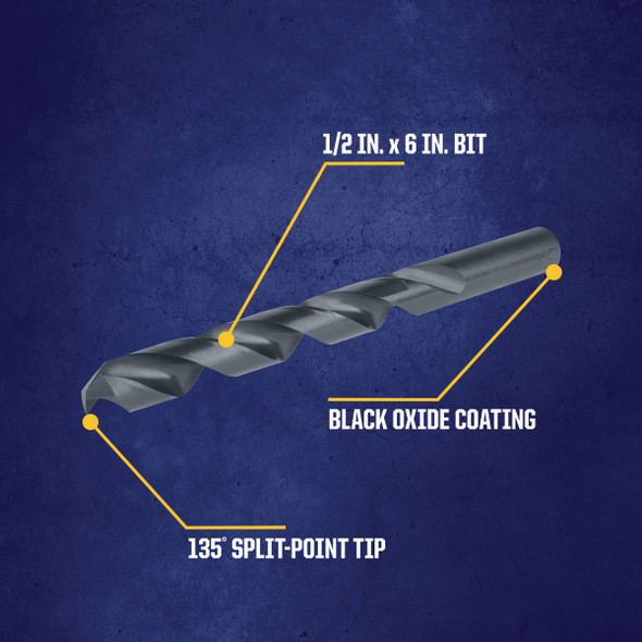 Irwin 1/2 In. x 6 In. M-2 Black Oxide Extended Length Drill Bit Irwin 1/2 In. x 6 In. M-2 Black Oxide Extended Length Drill Bit
