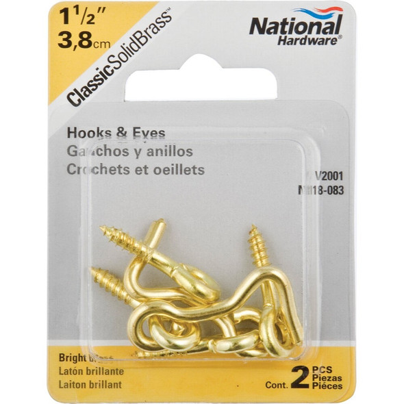 National Hardware Solid Brass 1-1-2 In. Hook & Eye Bolt (2-Count) N118-083 214701