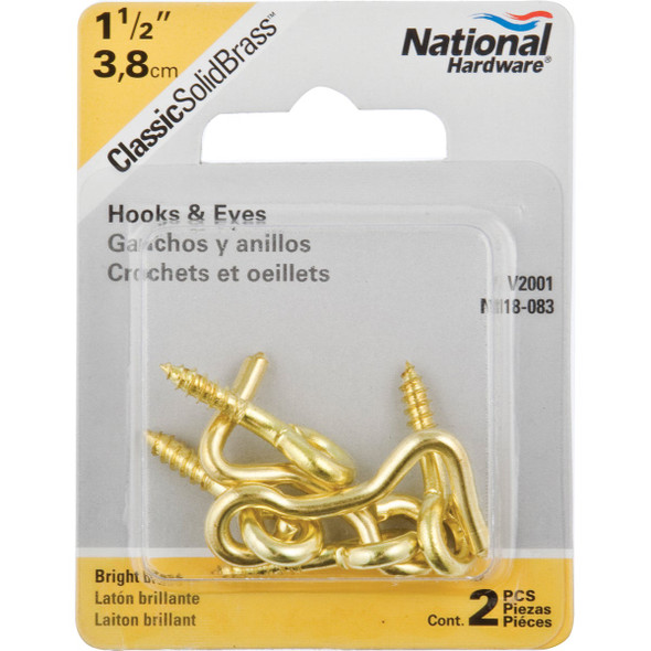 National Hardware Solid Brass 1-1-2 In. Hook & Eye Bolt (2-Count) N118-083 214701