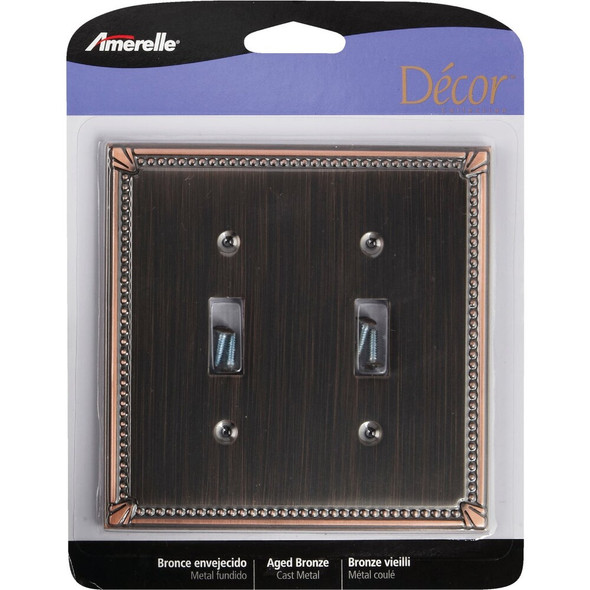 Amerelle Imperial Bead 2-Gang Cast Metal Toggle Switch Wall Plate, Aged Bronze 74TTDB 511672