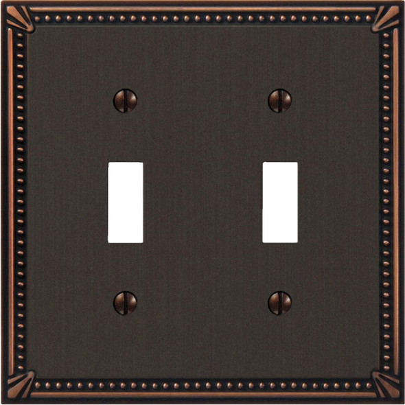 Amerelle Imperial Bead 2-Gang Cast Metal Toggle Switch Wall Plate, Aged Bronze