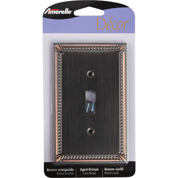 Amerelle Imperial Bead 1-GangCast Metal Toggle Switch Wall Plate, Aged Bronze 74TDB 511681
