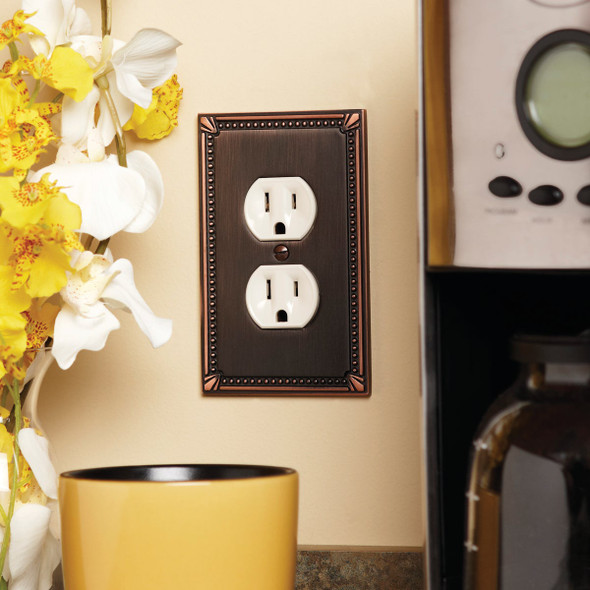 Amerelle Imperial Bead 1-Gang Cast Metal Outlet Wall Plate, Aged Bronze Amerelle Imperial Bead 1-Gang Cast Metal Outlet Wall Plate, Aged Bronze