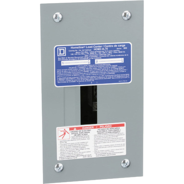 Square D Homeline 70A 2-Space 4-Circuit Indoor Main Lug Flush Mount Load Center