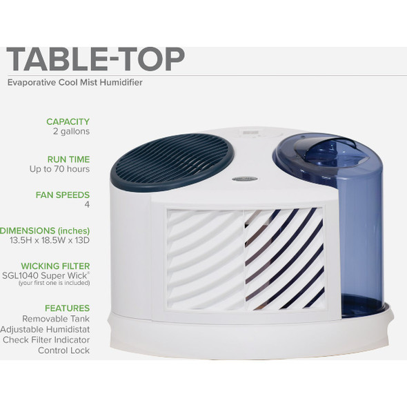 AirCare 2 Gal. Capacity 1000 Sq. Ft. Tabletop Evaporative Humidifier 7D6 100 520411