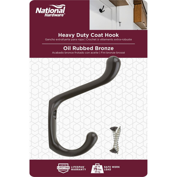 National Hardware Heavy-Duty Oil Rubbed Bronze Coat & Hat Hook N330-886 215181