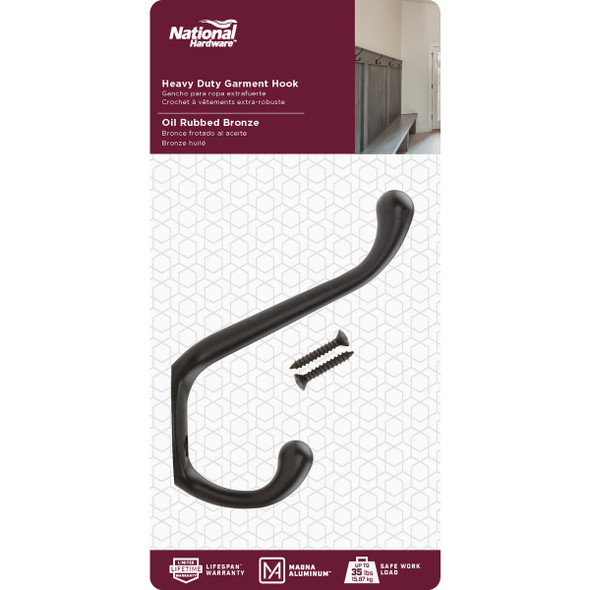 National Hardware Heavy-Duty Oil Rub Bronze Garment Hook N331-066 215332