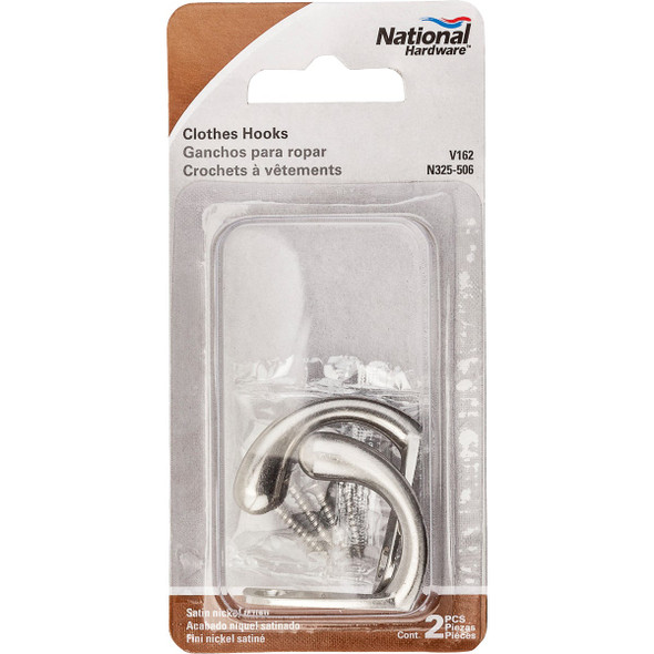 National Hardware Satin Nickel Single Clothes Hook (2-Pack) N325-506 215038