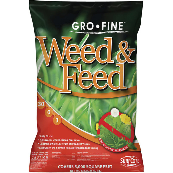 Gro-Fine Weed & Feed 13 Lb. 5000 Sq. Ft. 30-0-3 Lawn Fertilizer with Weed Killer Gro-Fine Weed & Feed 13 Lb. 5000 Sq. Ft. 30-0-3 Lawn Fertilizer with Weed Killer