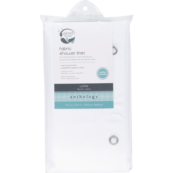 Zenith Zenna Home 70 In. x 72 In. White Fabric Shower Curtain H20WW