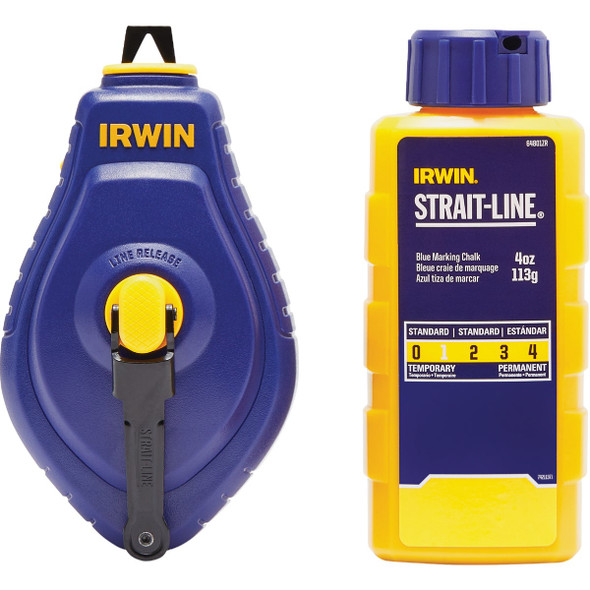 Irwin STRAIT-LINE Speed-Line 100 Ft. Chalk Line Reel and Chalk, Blue IWHT48442BC
