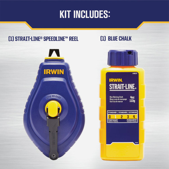 Irwin STRAIT-LINE Speed-Line 100 Ft. Chalk Line Reel and Chalk, Blue