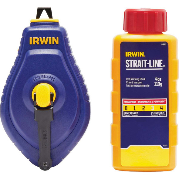 Irwin STRAIT-LINE Speed-Line 100 Ft. Chalk Line Reel and Chalk, Red IWHT48442RC