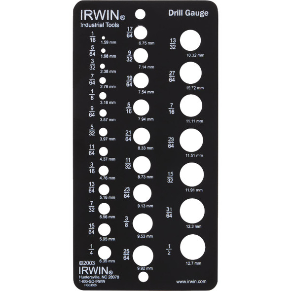 Irwin 1/16 In. to 1/2 In. Fractional Drill Gauge 12092
