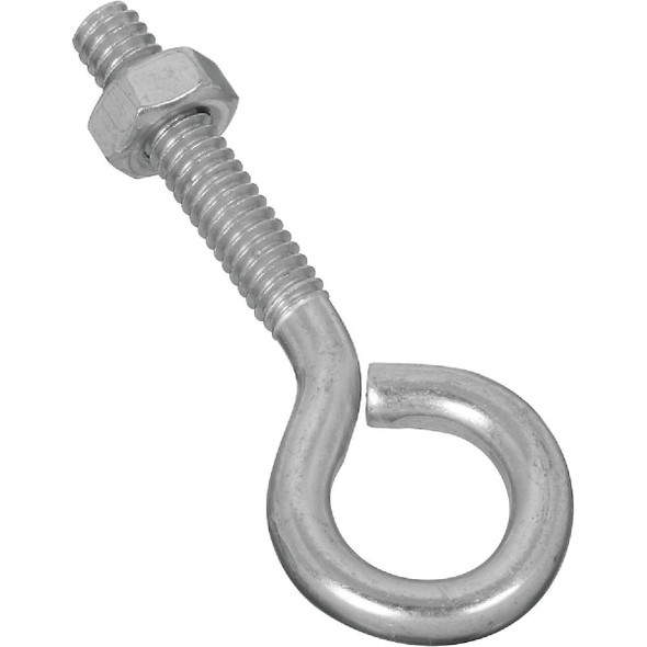 National Hardware 1/4 In. x 2-1/2 In. Zinc Eye Bolt with Hex Nut Pack of 20