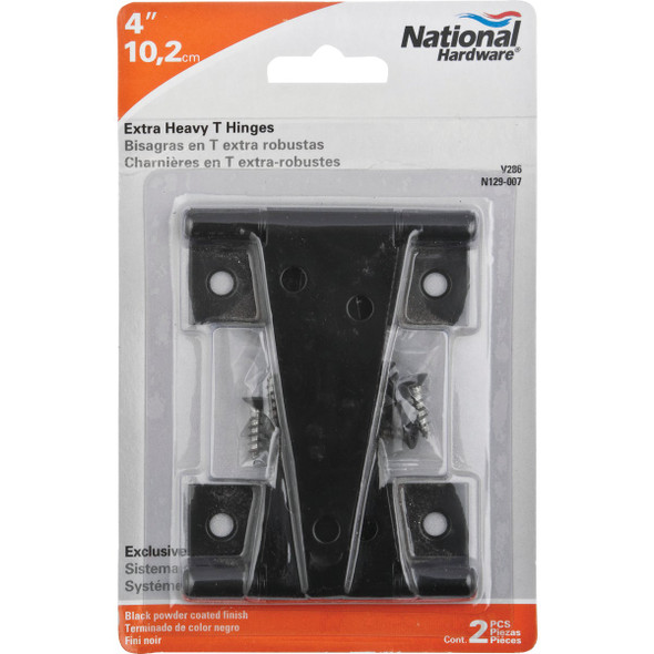 National Hardware 4 In. Black Heavy-Duty Tee Hinge (2-Pack) N129-007 204978