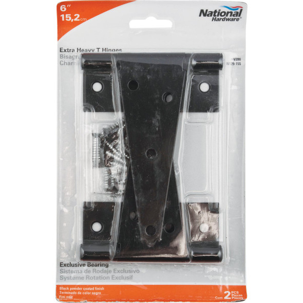 National Hardware 6 In. Black Heavy-Duty Tee Hinge (2-Pack) N129-155 205049