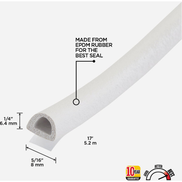 M-D Building Products 1/4 In. x 5/16 In. x 17 In. White Premium Rubber Window Seal for Medium Gaps