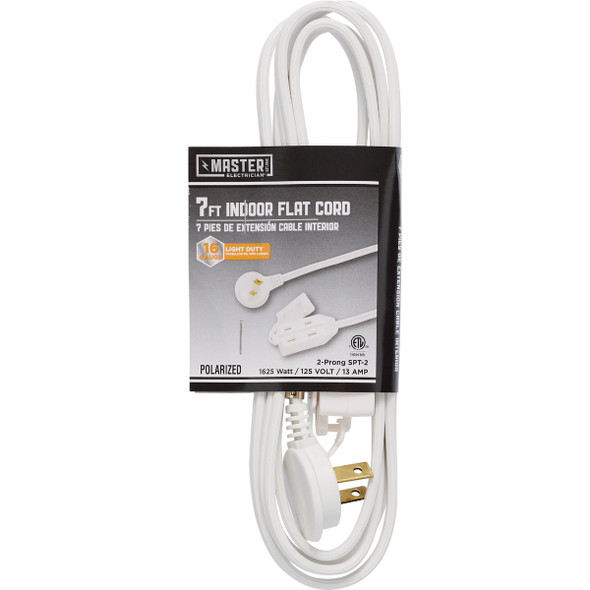 Master Electrician 7 Ft. 16/2 Flat Plug White Extension Cord INF-PT2162-7-WH