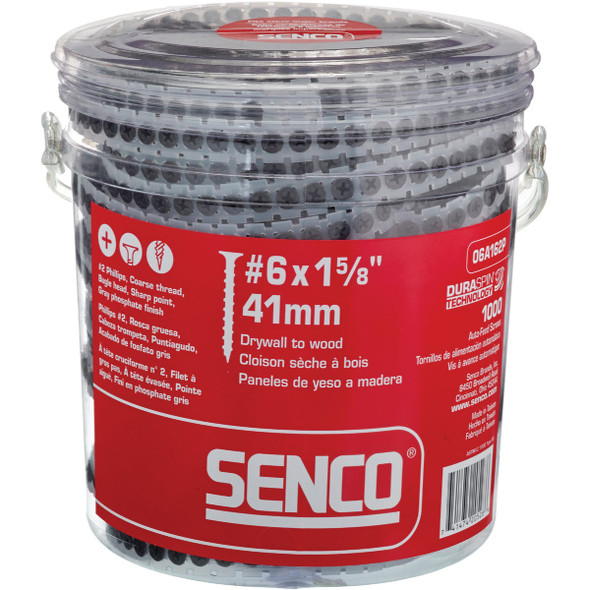 Senco DuraSpin #6 x 1-5/8 In. Phillips Bugle Head Collated Drywall Screw, Phospate Finish (1000 Ct.) Senco DuraSpin #6 x 1-5/8 In. Phillips Bugle Head Collated Drywall Screw, Phospate Finish (1000 Ct.)