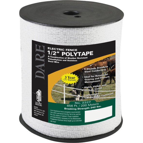 Dare 1/2 In. x 656 Ft. Polyethylene Electric Fence Poly Tape 2327