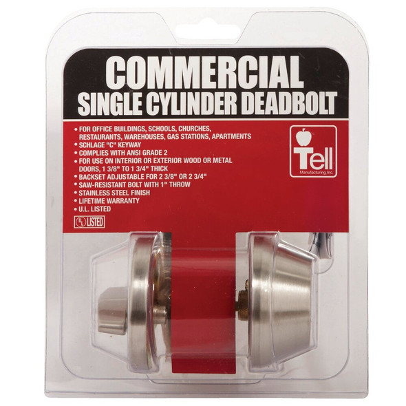 Tell Commercial Stainless Steel Single Cylinder Deadbolt CL100055 243868
