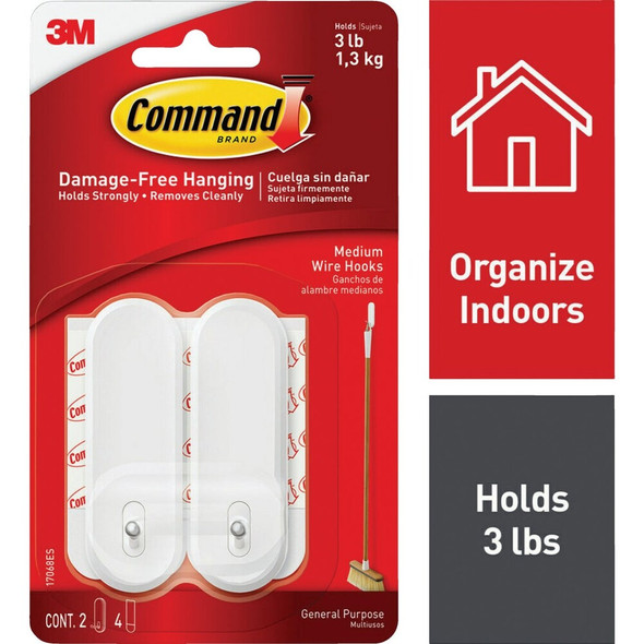 Command Medium Wire Hooks, White, 2 Hooks, 4 Strips 17068ES-2PK 607999