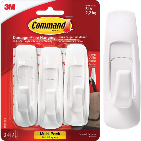 Command Large Utility Hook Value Pack , 3 Hooks, 6 Strips 17003-3ES