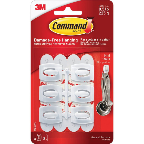 Command Mini Hooks, White, 6 Hooks, 8 Strips 17006ES-6PK 601735