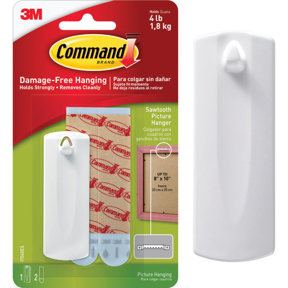 Command Sawtooth Picture Hanger, White, 1 Hanger, 2 Strips 17040ES