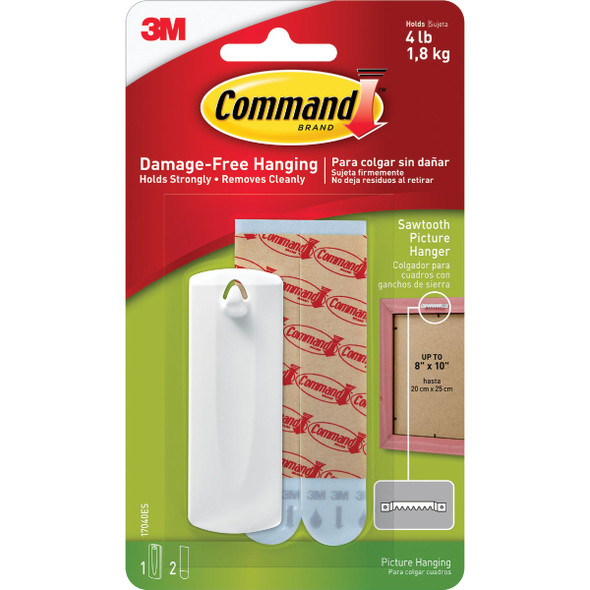 Command Sawtooth Picture Hanger, White, 1 Hanger, 2 Strips 17040ES 601806