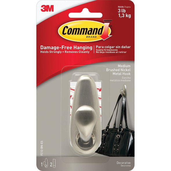 Command Medium Forever Classic Hook, Brushed Nickel, 1 Hook, 2 Strips FC12-BN-ES 602078