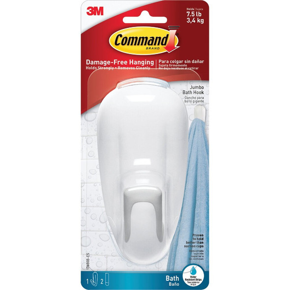 Command Jumbo Bath Hook, White, 1 Hook, 2 Strips 17600B-ES 618549