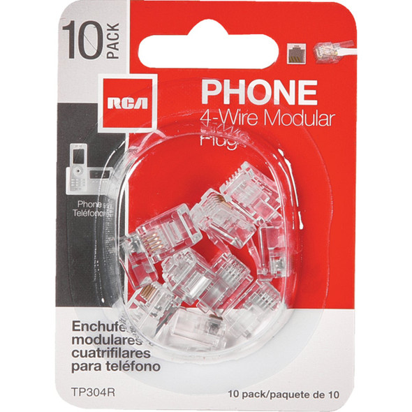 RCA Clear 4-Wire Modular Outlet Phone Plug (10-Pack) TP304R