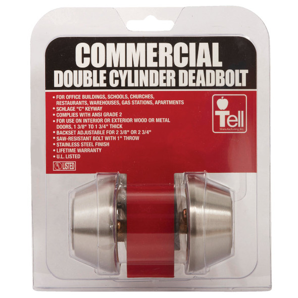 Tell Satin Stainless Steel Commercial Double Cylinder Deadbolt CL100056 243876