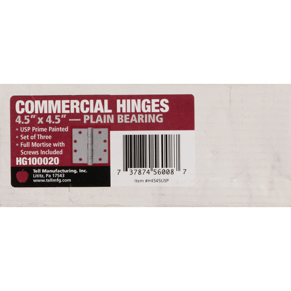 Tell 4-1-2 In. Square Prime Coat Commercial Plain Bearing Door Hinge (3-Pack) HG100020 236810
