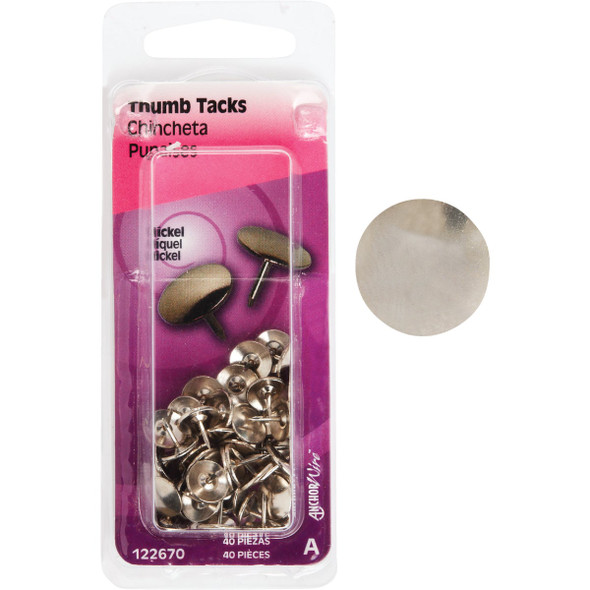 Hillman Anchor Wire Nickel 23/64 In. x 15/64 In. Thumb Tack (40-Count) 122670