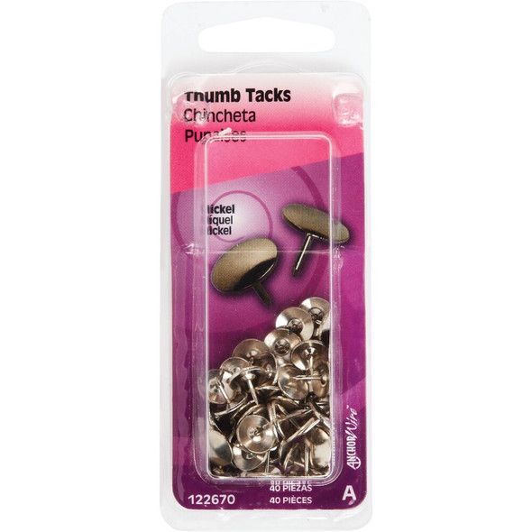 Hillman Anchor Wire Nickel 23-64 In. x 15-64 In. Thumb Tack (40-Count) 122670 723578