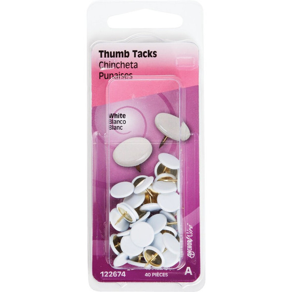 Hillman Anchor Wire White 23-64 In. x 15-64 In. Thumb Tack (40-Count) 122674 723603