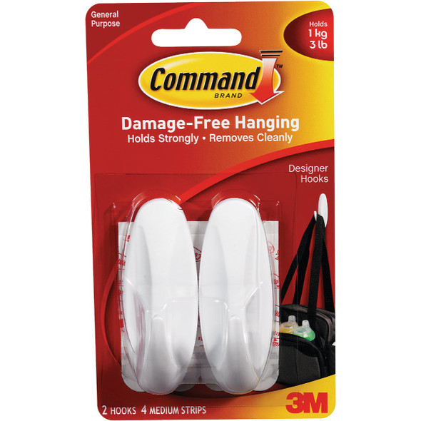 Command Medium Designer Hooks, White, 2 Hooks, 4 Strips 17081B-ES-2PK 608041