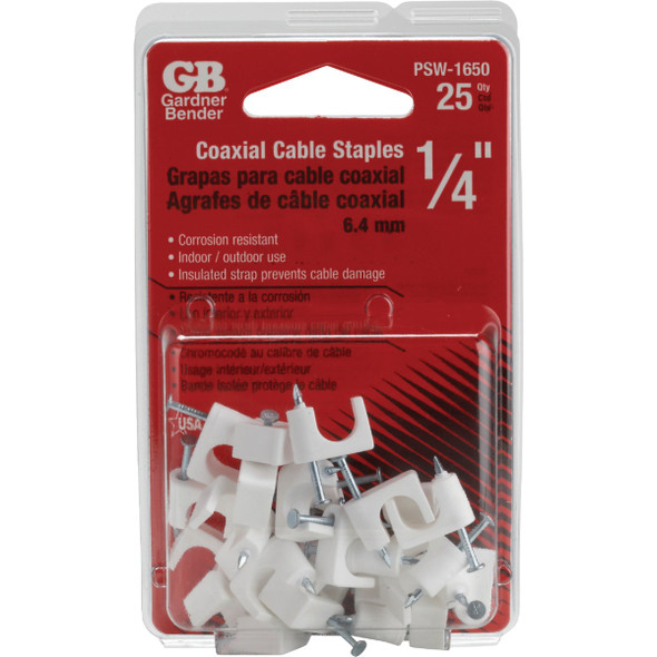 Gardner Bender 1-4 In. Polyethylene White UV Resistant Coaxial Staple (25-Count) PSW-1650T 555843