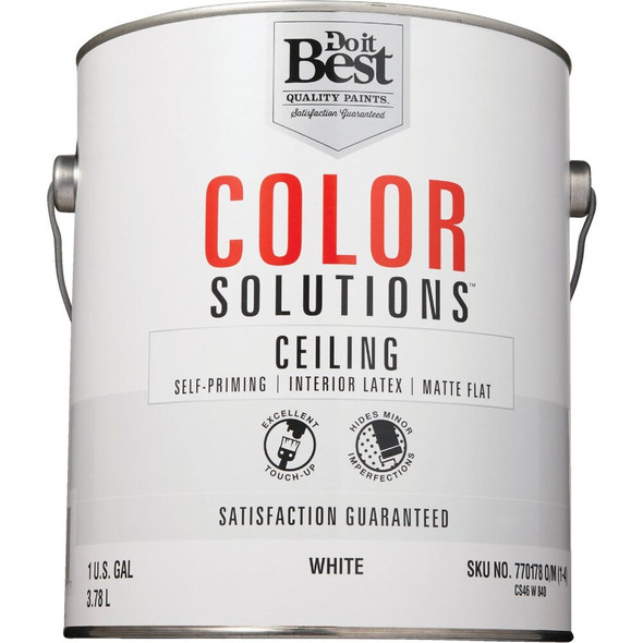 Do it Best Color Solutions Latex Self-Priming Flat Ceiling Paint, White, 1 Gal. CS46W0840-16 770178