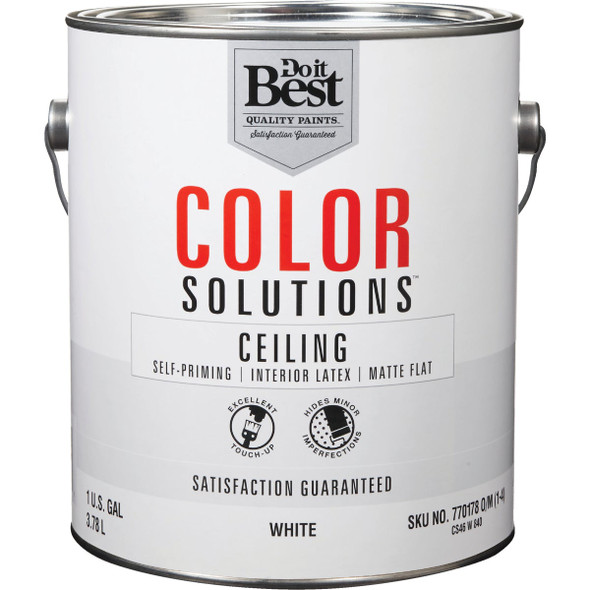 Do it Best Color Solutions Latex Self-Priming Flat Ceiling Paint, White, 1 Gal.