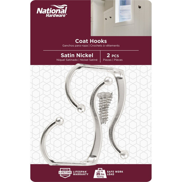 National Hardware Satin Nickel Coat & Hat Hook (2-Pack) N325-480 200501