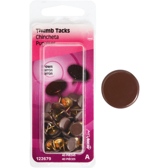 Hillman Anchor Wire Brown 23/64 In. x 15/64 In. Thumb Tack (40-Count) 122679
