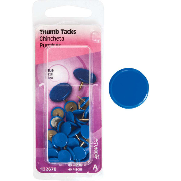 Hillman Anchor Wire Blue 23/64 In. x 15/64 In. Thumb Tack (40 Ct.) 122678