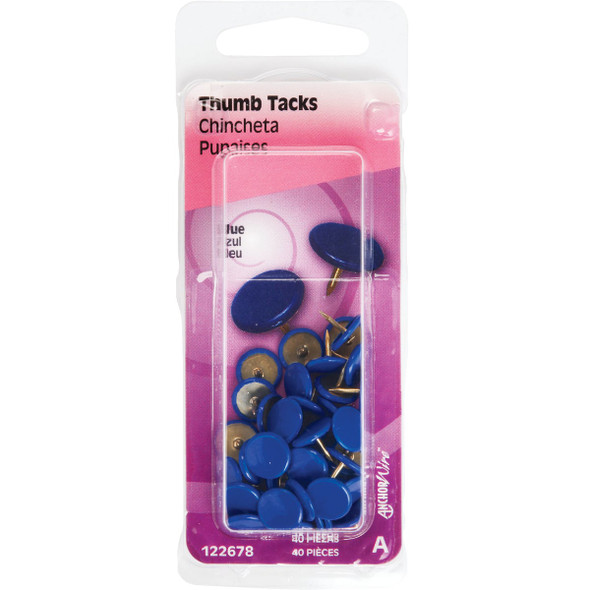 Hillman Anchor Wire Blue 23-64 In. x 15-64 In. Thumb Tack (40-Count) 122678 723541