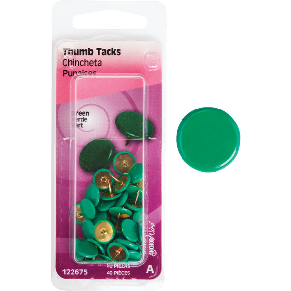 Hillman Anchor Wire Green 23/64 In. x 15/64 In. Thumb Tack (40-Count) 122675