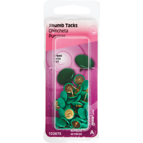 Hillman Anchor Wire Green 23-64 In. x 15-64 In. Thumb Tack (40-Count) 122675 723550